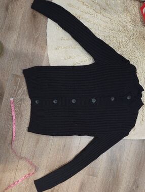 Black Ribbed Button-Up Men's Cardigan